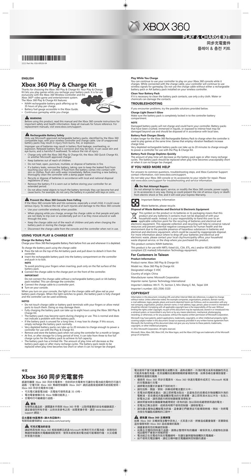 XBOX Play & Charge Kit User manual