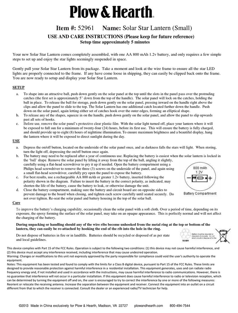 Plow & Hearth 52961 Use and care instructions