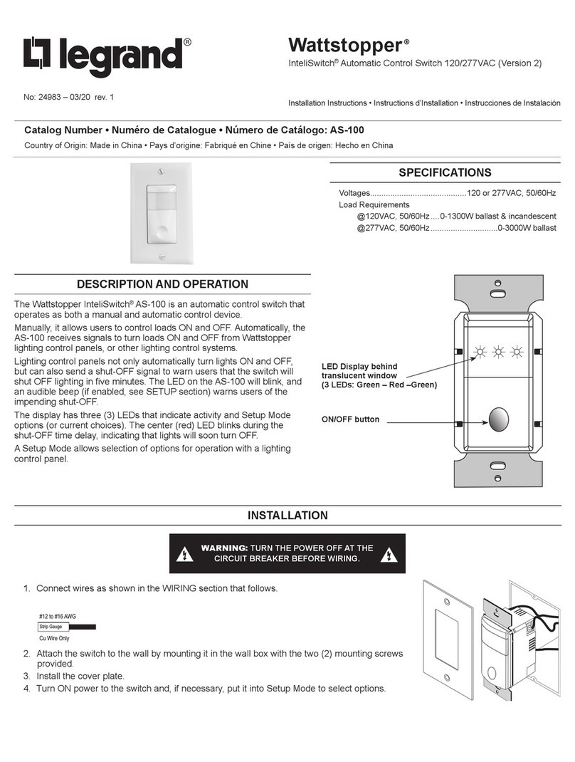LEGRAND Wattstopper InteliSwitch AS-100 User manual