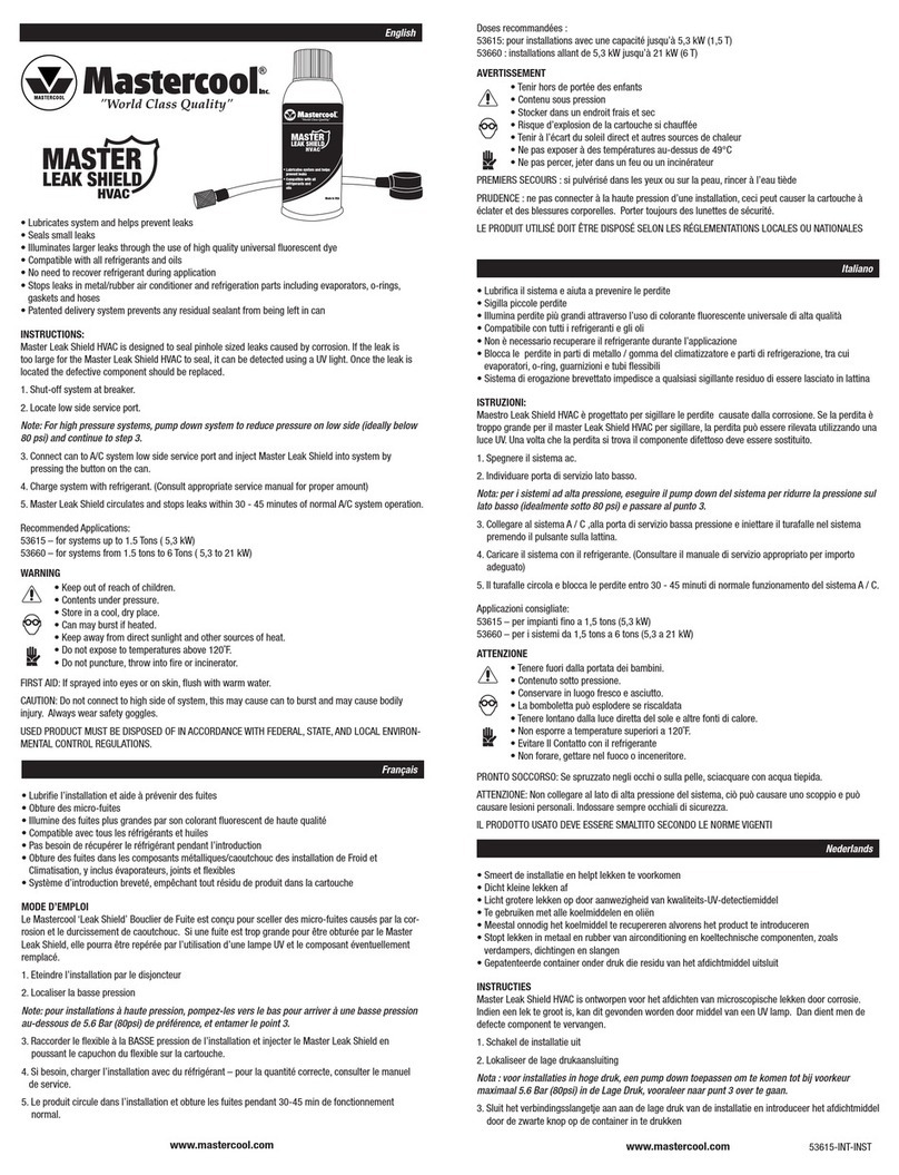 Master cool MASTER LEAK SHIELD HVAC instructions Master cool MASTER LEAK SHIELD HVAC instructions