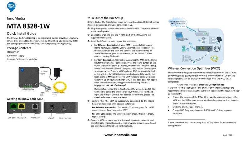 InnoMedia MTA 8328-1W Quick install guide