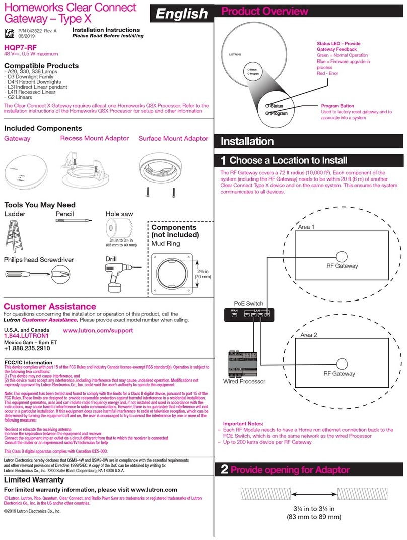 Lutron Electronics HQP7-RF installation instructions Lutron Electronics HQP7-RF installation instructions