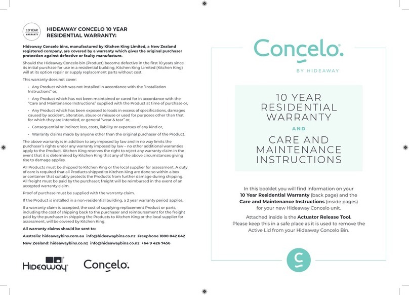Hideaway Concelo Care and maintenance instructions Hideaway Concelo Care and maintenance instructions