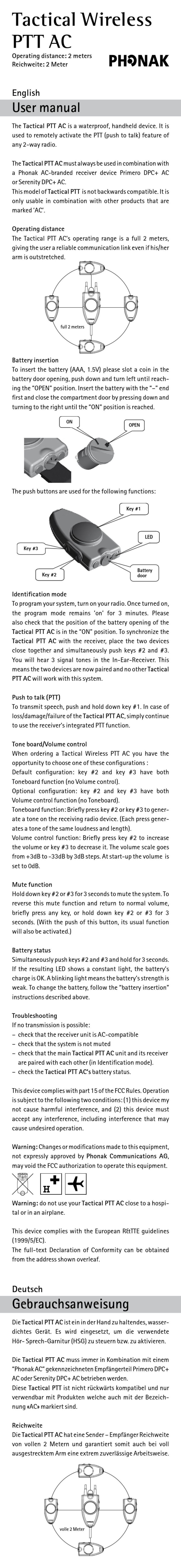 Phonak Tactical Wireless PTT AC User manual