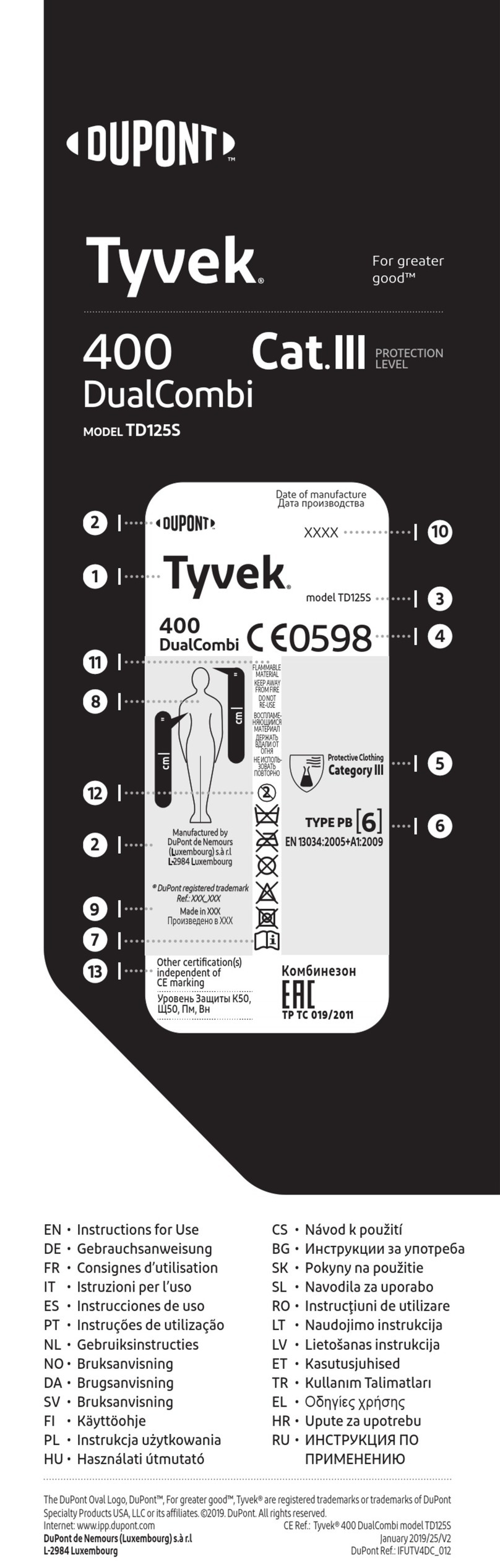 Dupont Tyvek 400 DualCombi TD125S Instructions for use