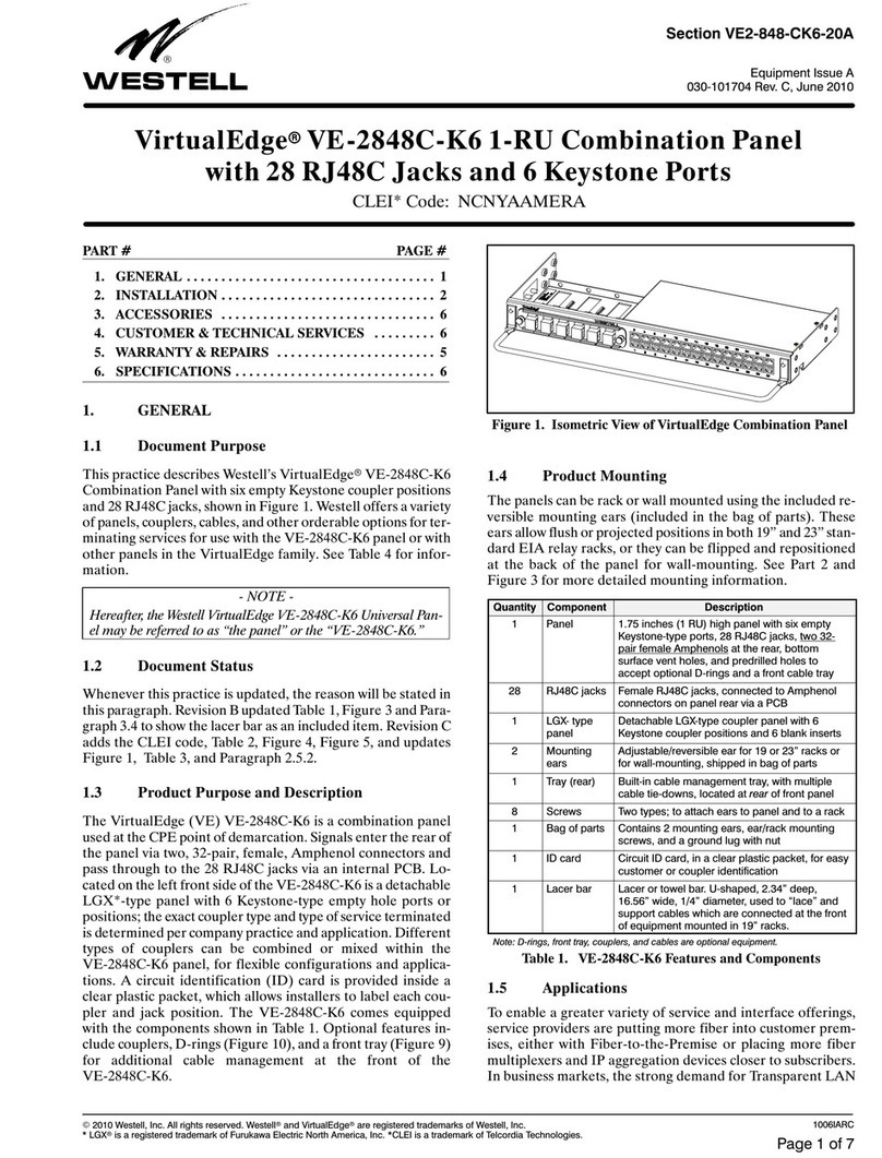 Westell VirtualEdge VE-2848C-K6 1-RU manual