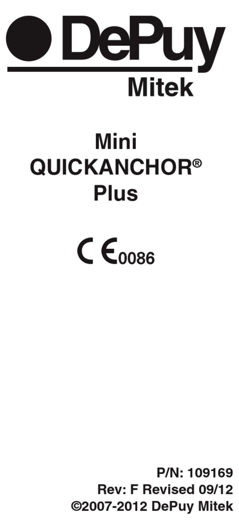 DePuy Mitek Mini QUICKANCHOR Plus User manual