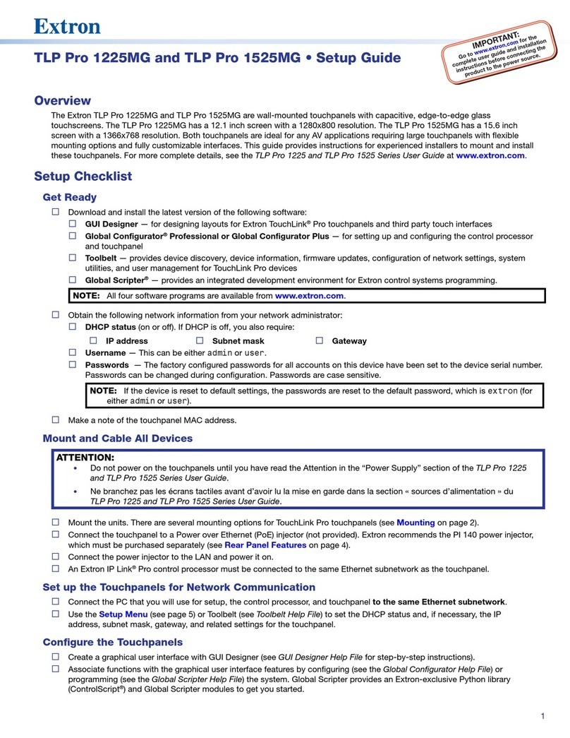 Extron electronics TLP Pro 1225MG User manual