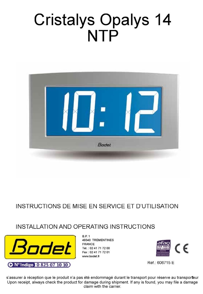Bodet Time Cristalys Opalys 14 NTP Installation and operating instructions