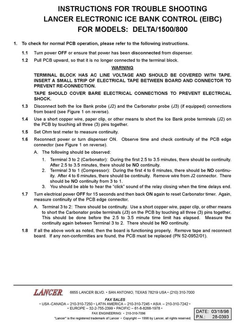 lancer SERIES 1500 POSTMIX INSTRUCTIONS FOR TROUBLE SHOOTING
