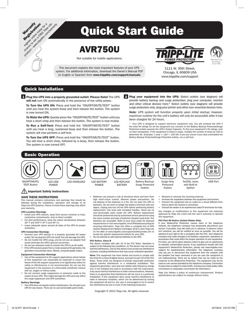 Tripp Lite AVR750U User manual
