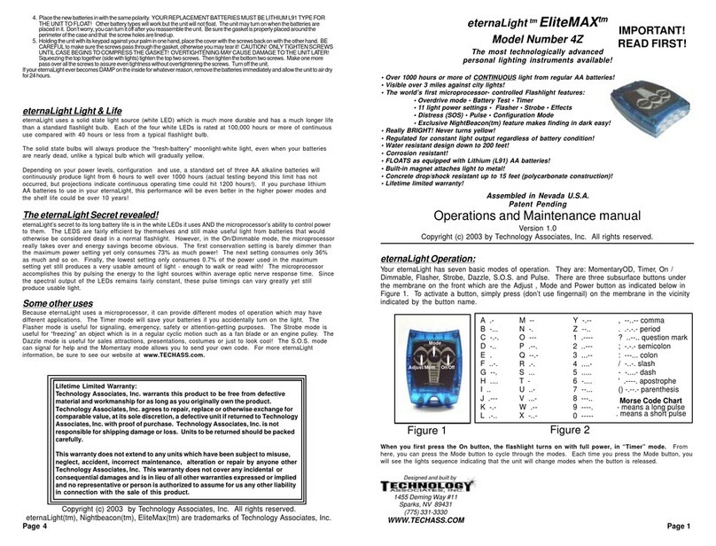 Technology Associates eternaLight EliteMAX 4Z Operation and maintenance manual Technology Associates eternaLight EliteMAX 4Z Operation and maintenance manual