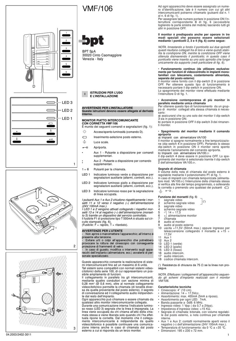 Bpt VMF/106 Instructions for use and installation
