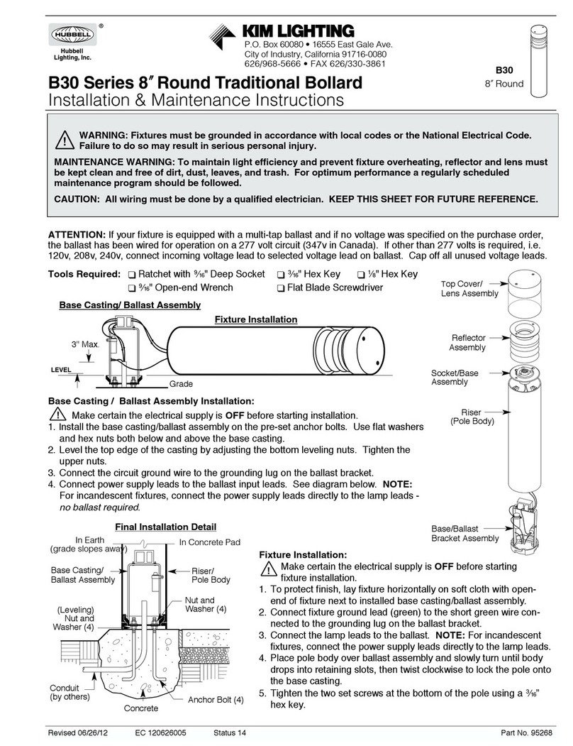 HUBBELL LIGHTING KIM LIGHTING B30 Series Installation & maintenance instructions HUBBELL LIGHTING KIM LIGHTING B30 Series Installation & maintenance instructions