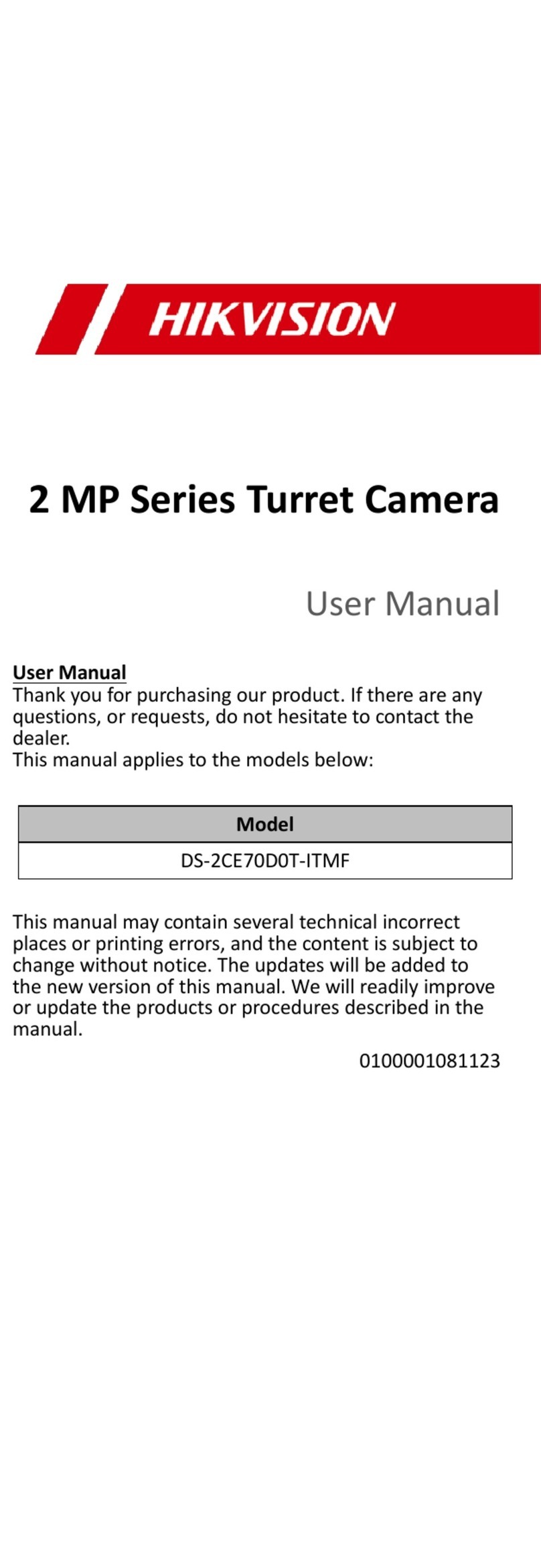 HIK VISION 2 MP Series User manual