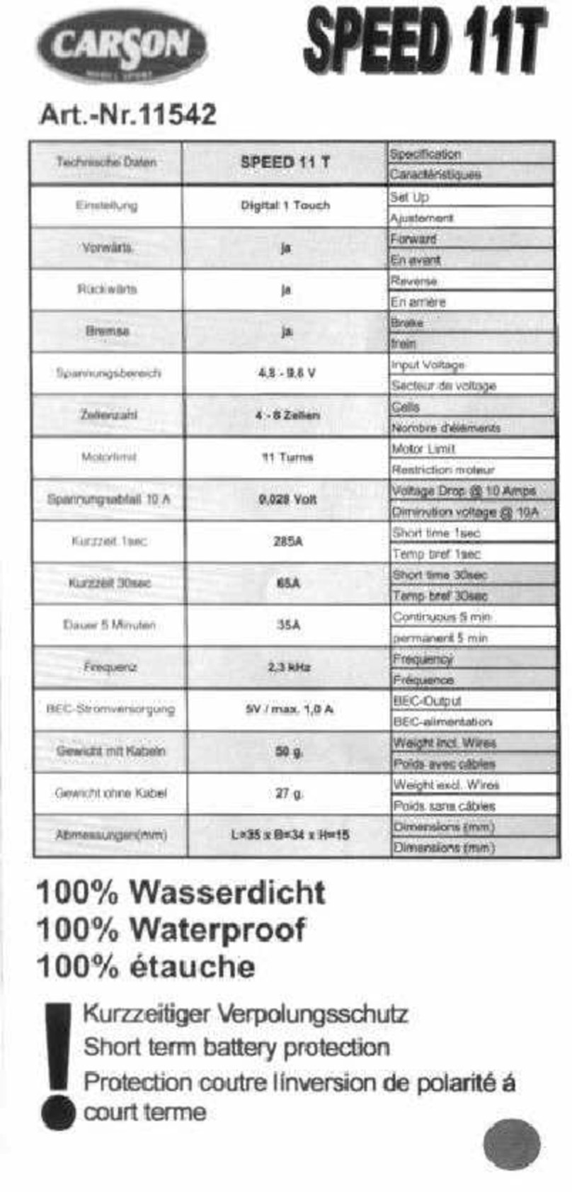 Carson SPEED 11T operating instructions