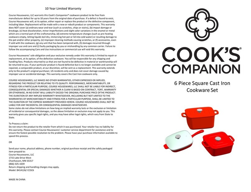 Cook's Companion 6 Piece Square Cast Iron Cookware Set User manual