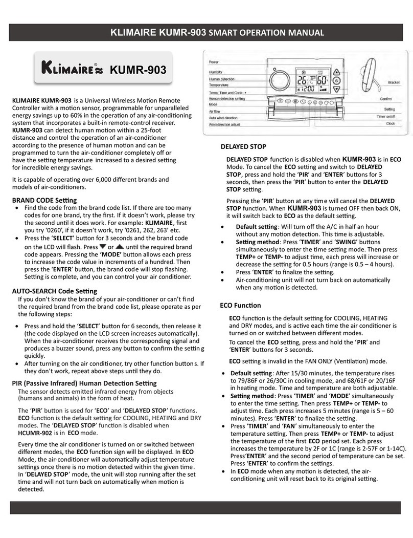 Klimaire KUMR-903 Operation manual
