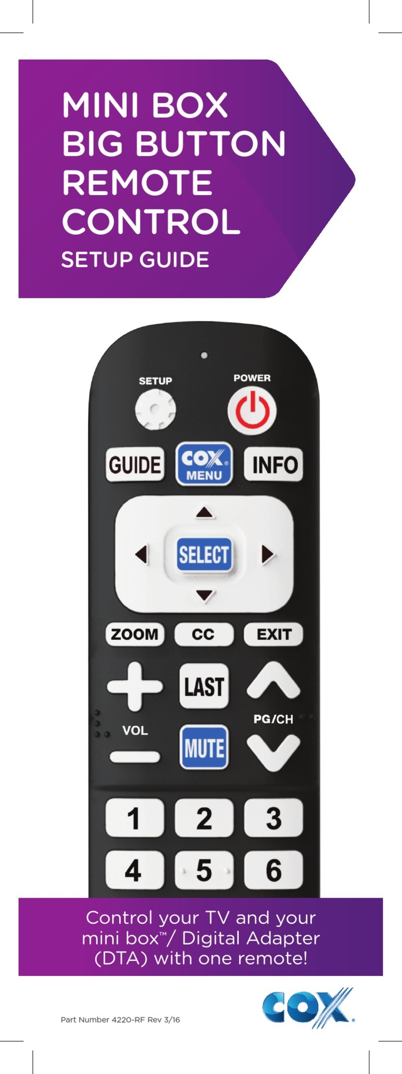COX MINI BOX BIG BUTTON REMOTE CONTROL User manual