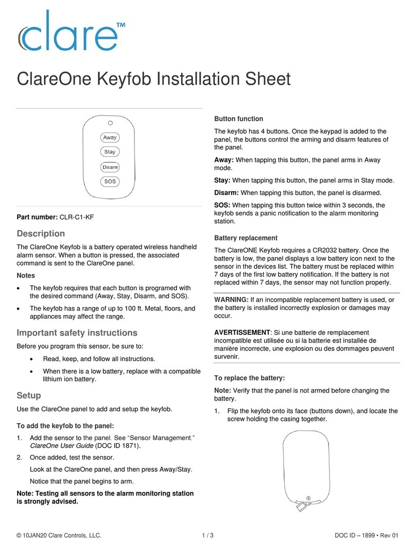 clare ClareOne Keyfob Installation sheet clare ClareOne Keyfob Installation sheet