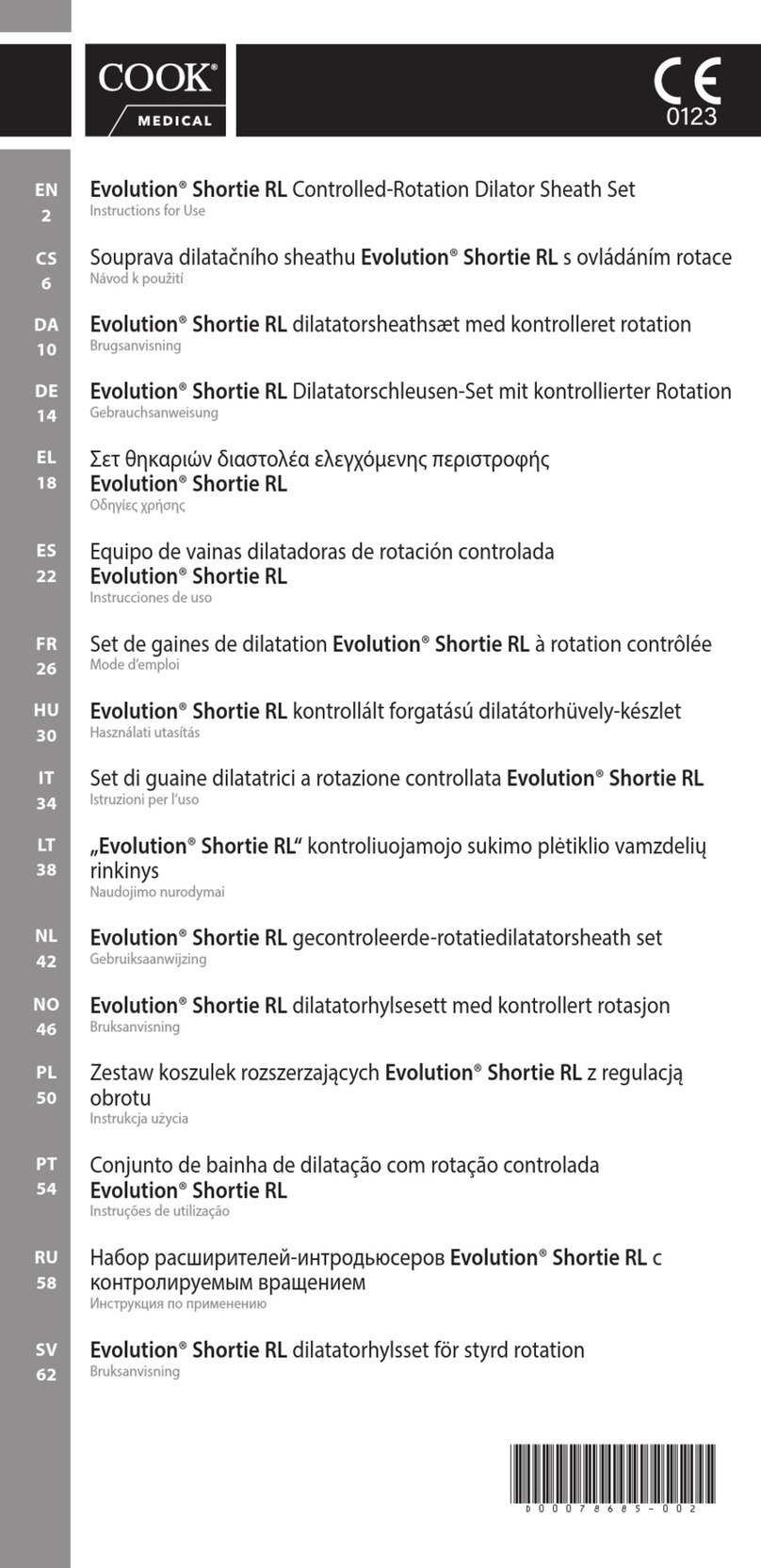 COOK Medical Evolution Shortie RL User manual