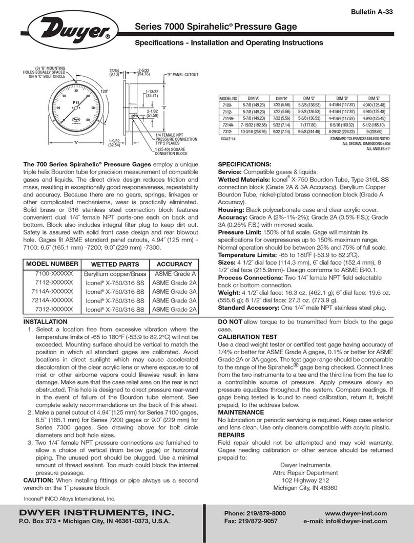 Dwyer Instruments Spirahelic 7000 Series Specifications-installation and operating instructions Dwyer Instruments Spirahelic 7000 Series Specifications-installation and operating instructions