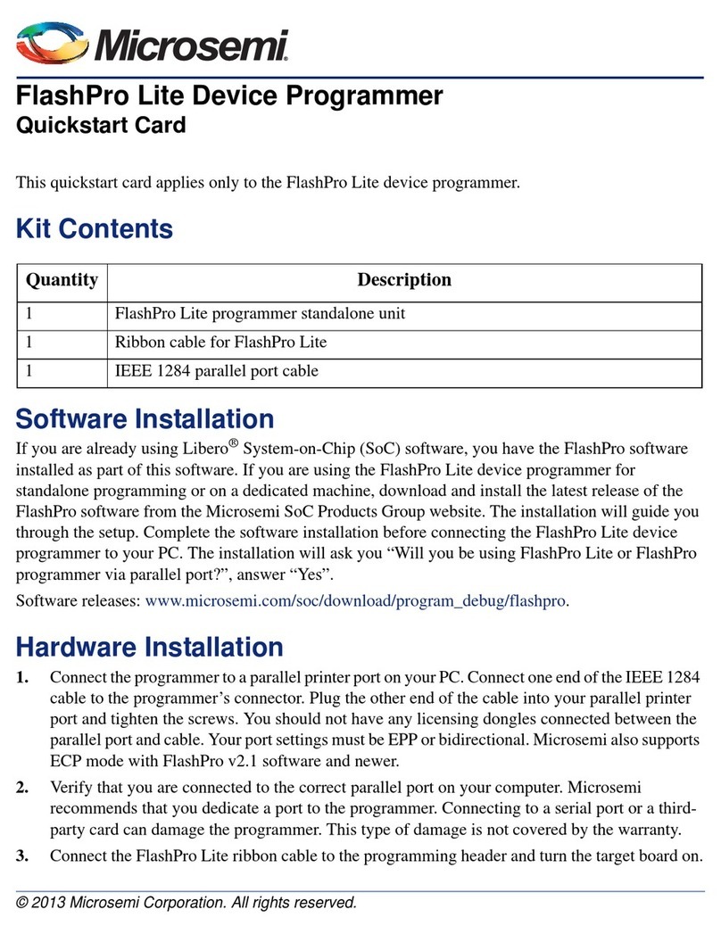 Microsemi FlashPro Lite Quick start card