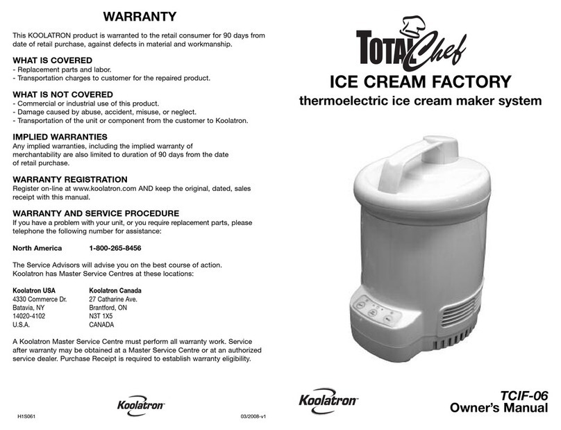 Koolatron TOTAL CHEF ICE CREAM FACTORY User manual