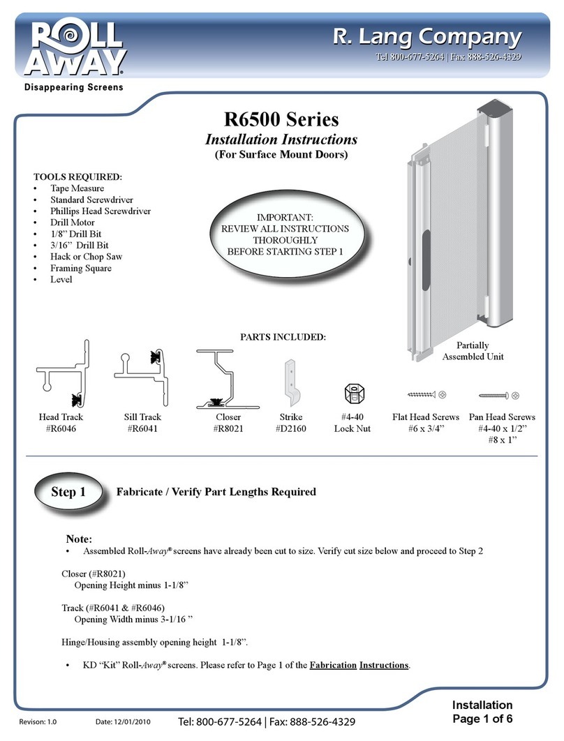 R. Lang Company Roll Away R6500 Series installation instructions
