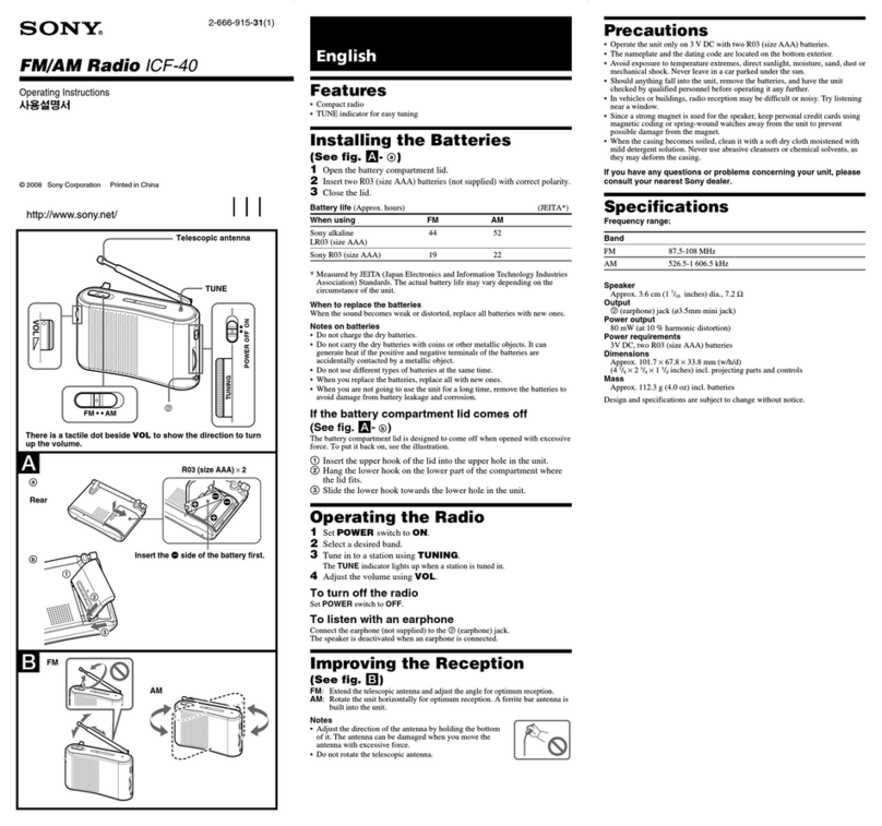 Sony ICF-40 operating instructions