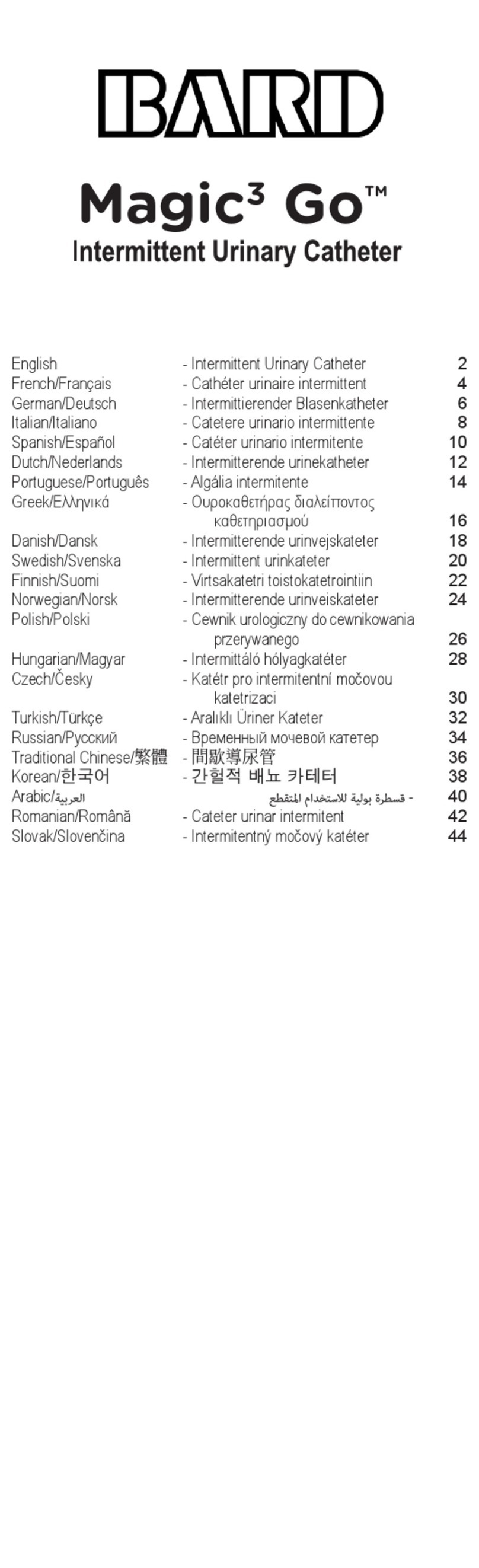 Bard Magic3 Go Instructions for use