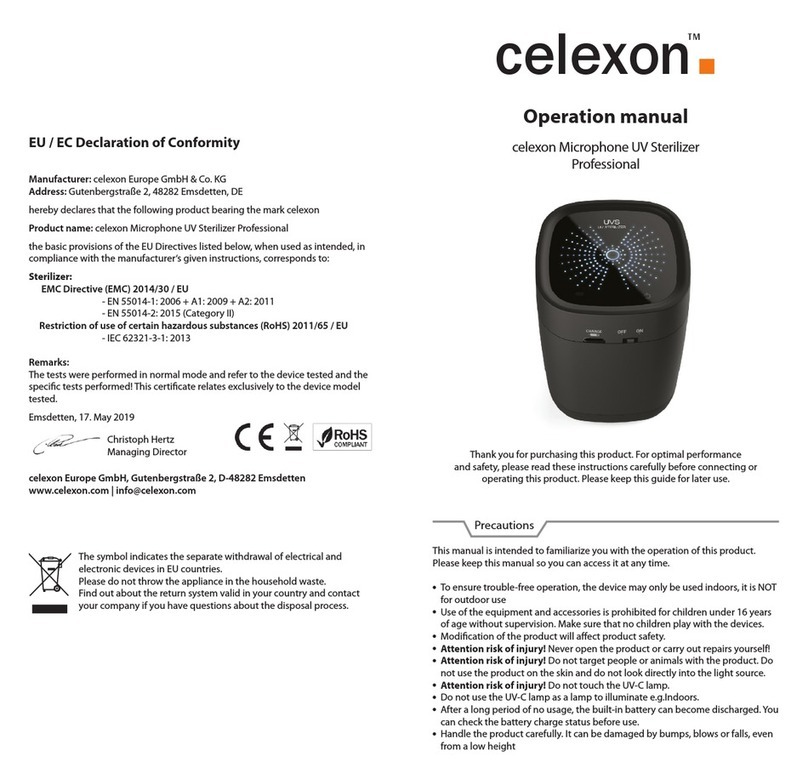 Celexon Microphone UV Sterilizer Professional Operation manual Celexon Microphone UV Sterilizer Professional Operation manual