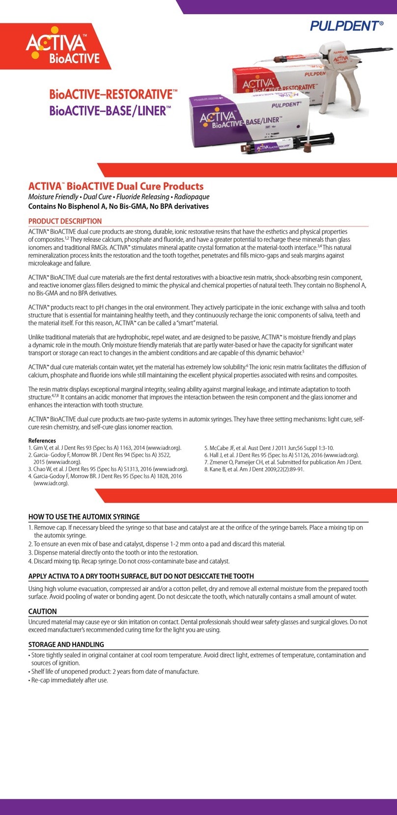 Pulpdent BioACTIVE-RESTORATIVE quick start guide