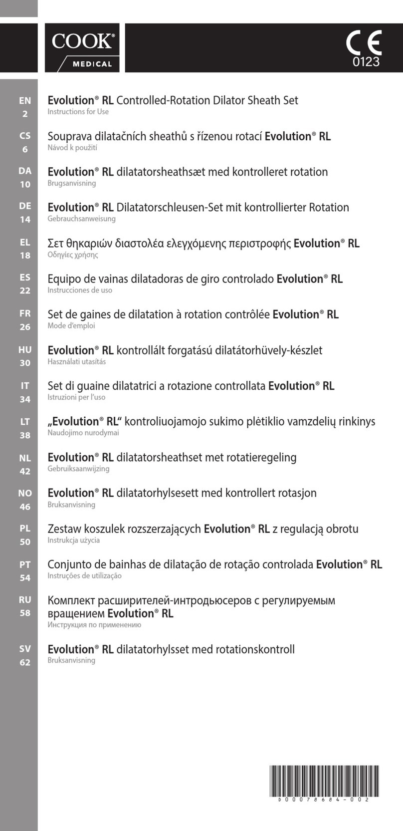 COOK Medical Evolution RL Instructions for use