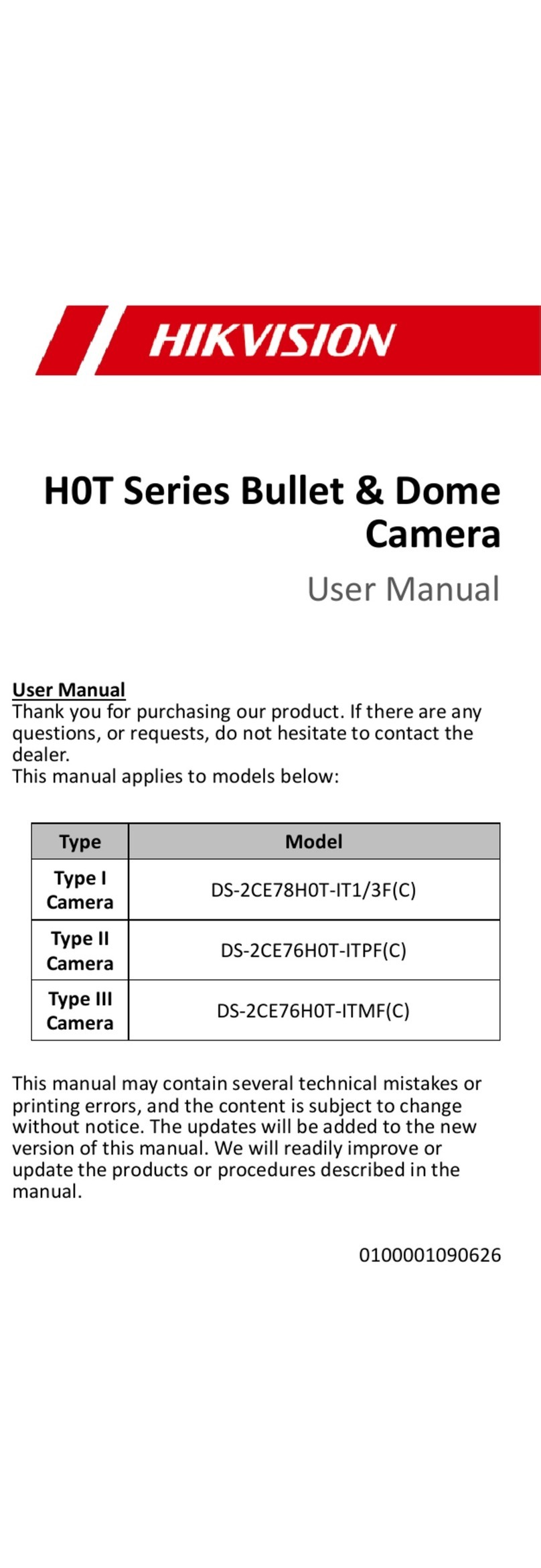 HIK VISION TurboHD H0T Series User manual
