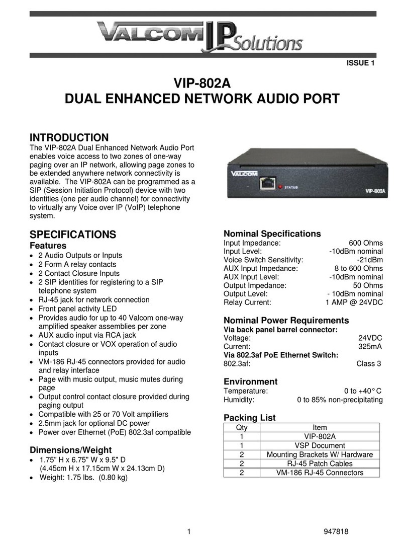Valcom VIP-802A quick start guide