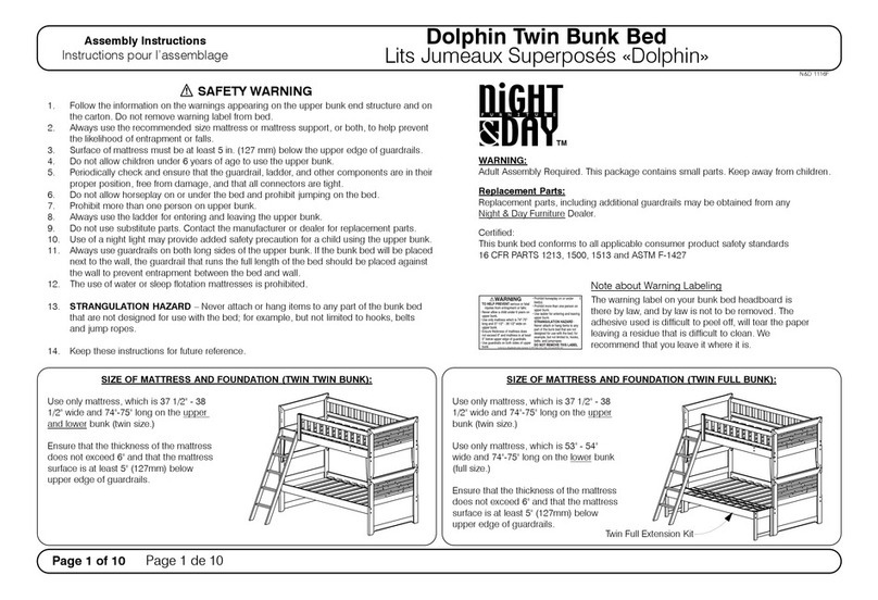 Night & Day Furniture Dolphin Twin Bunk Bed Assembly instructions Night & Day Furniture Dolphin Twin Bunk Bed Assembly instructions