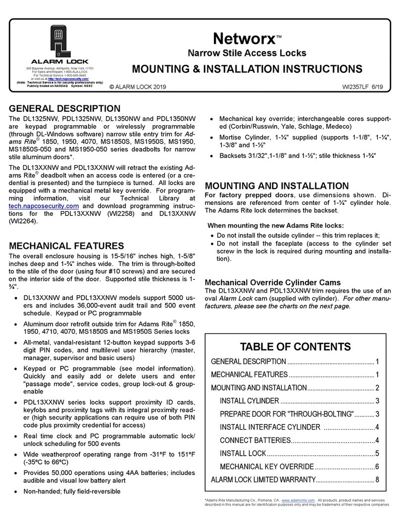 Alarm Lock Networx DL1325NW Mounting Installation Instructions