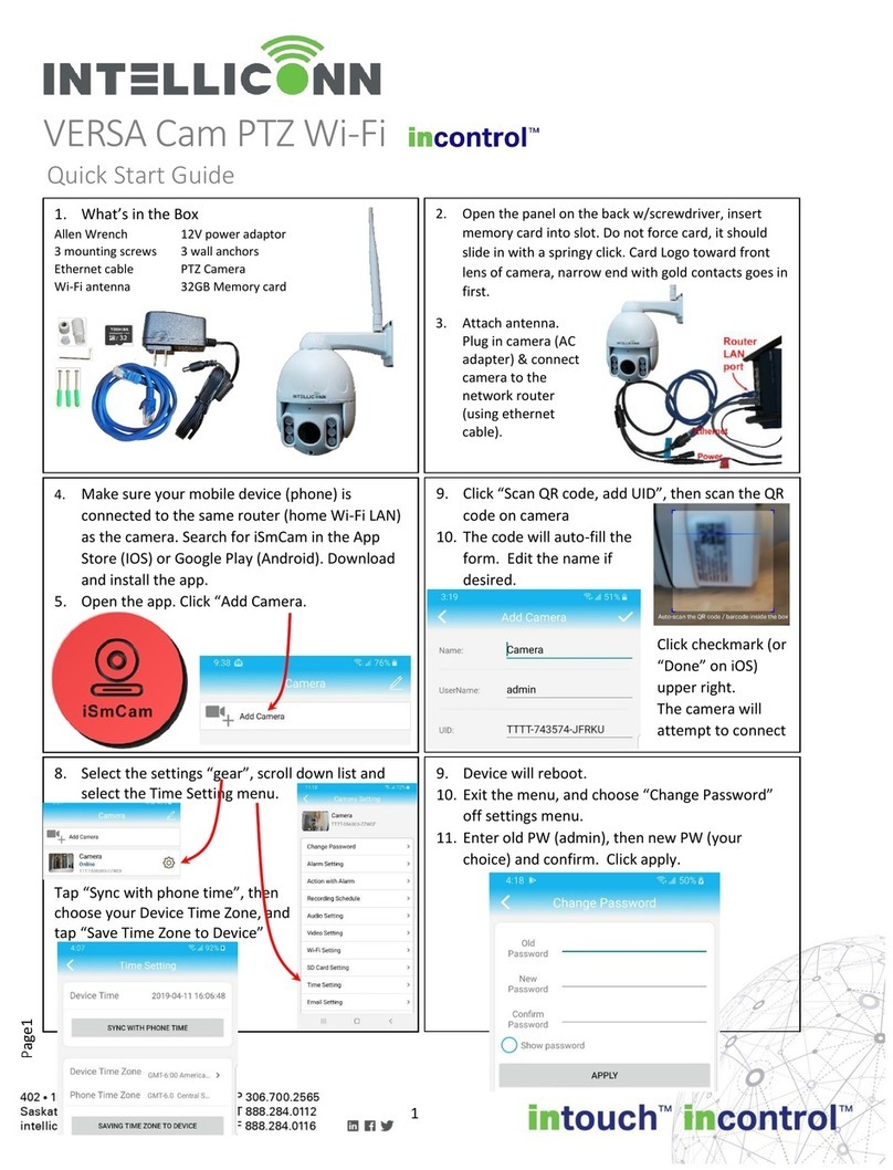 Intelliconn incontrol VERSA Cam PTZ Wi-Fi quick start guide