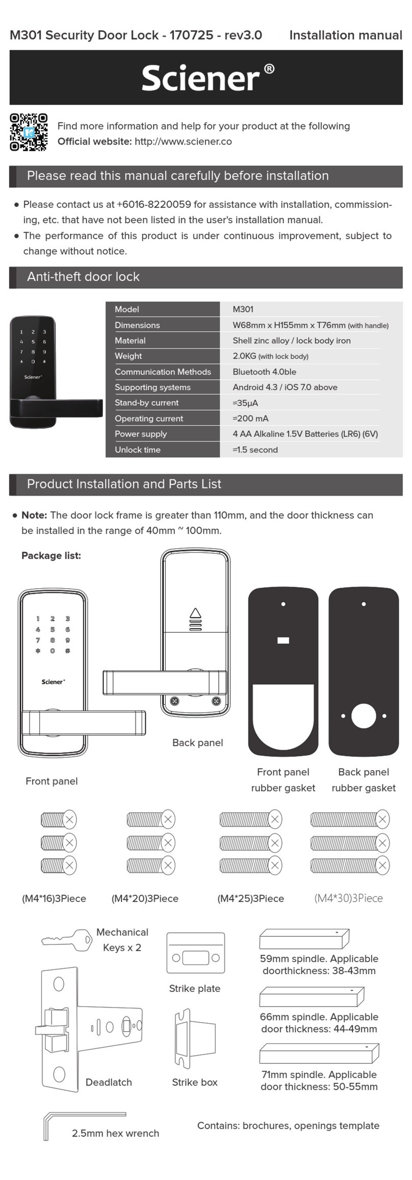 Sciener M301 User manual