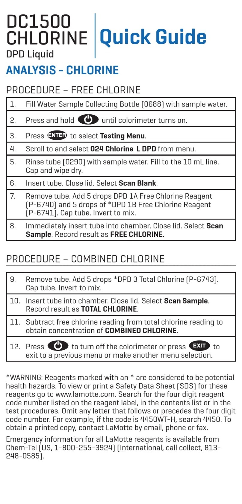 LaMotte DC1500 CHLORINE quick guide