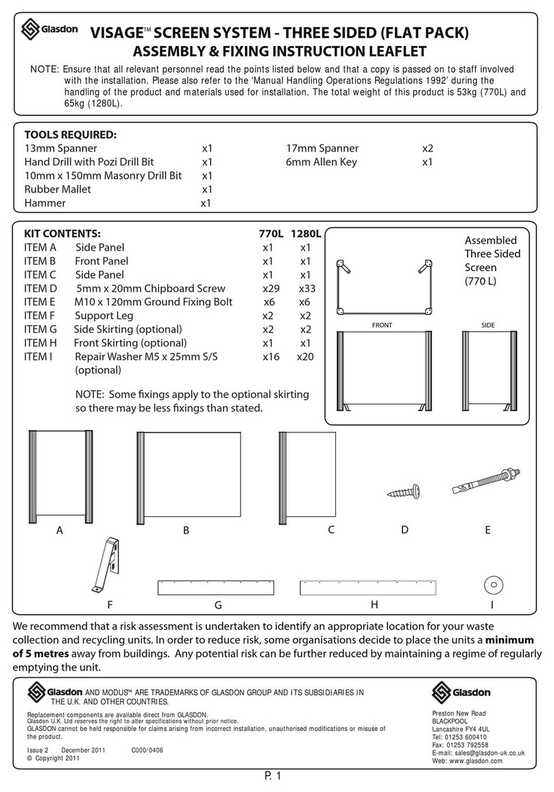 Glasdon VISAGE 770 SCREEN SYSTEM Assembly instructions Glasdon VISAGE 770 SCREEN SYSTEM Assembly instructions