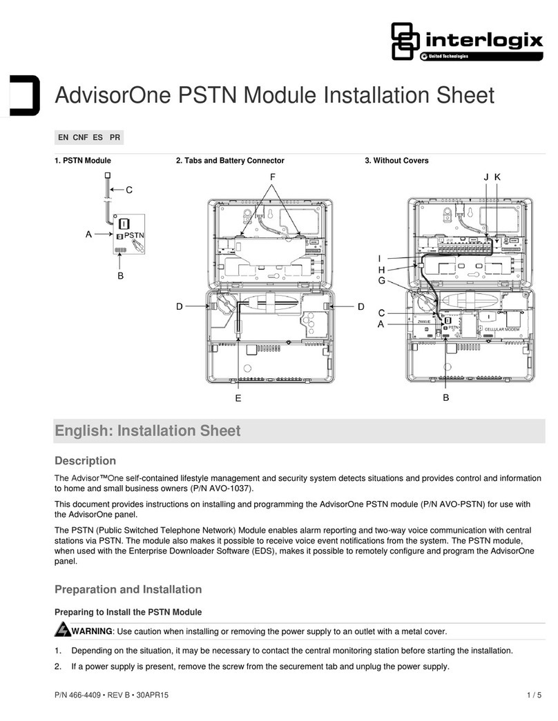 United Technologies Interlogix AdvisorOne Installation sheet