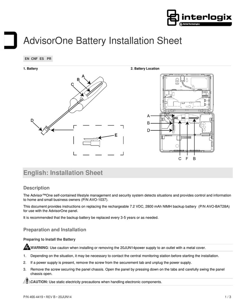 United Technologies Interlogix AdvisorOne Installation sheet