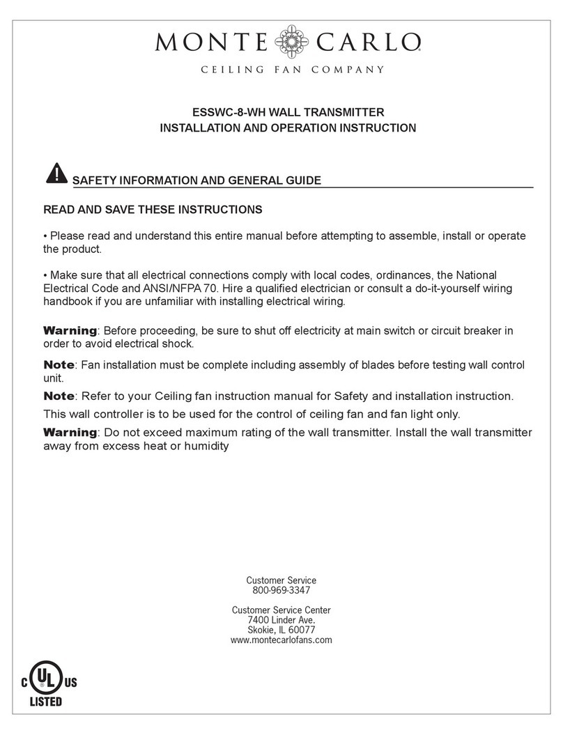 Monte Carlo Fan Company ESSWC-8-WH Installation and operation instruction