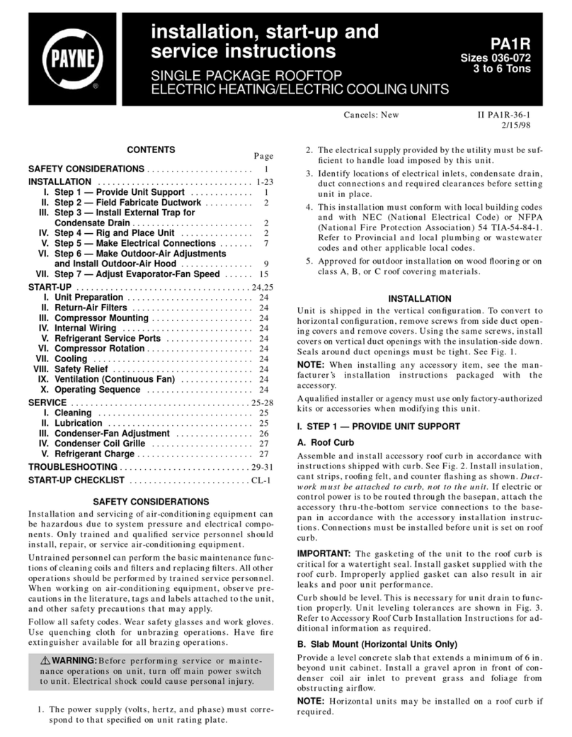 Payne PA1R Series Dimensions and installation guide