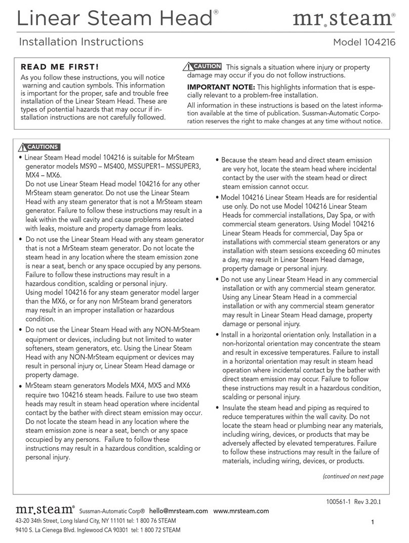 mr. steam Linear Steam Head 104216 User manual