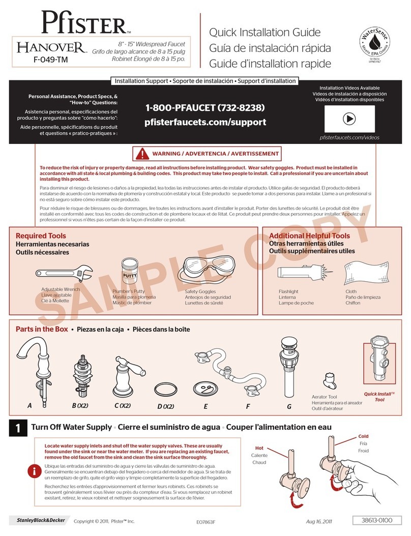 Pfister Hanover F-049-TM Quick installation guide