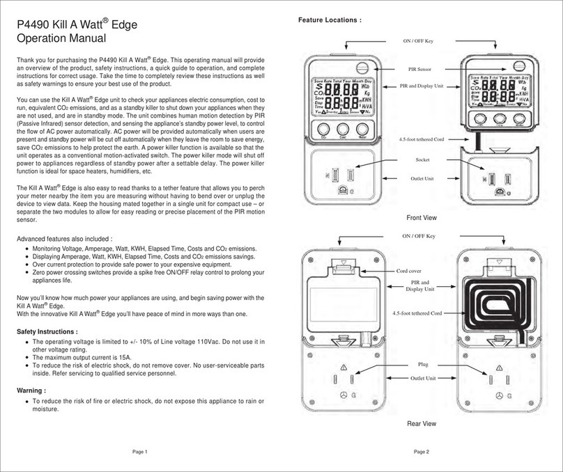 P3 International P4490 Kill A Watt Edge User manual