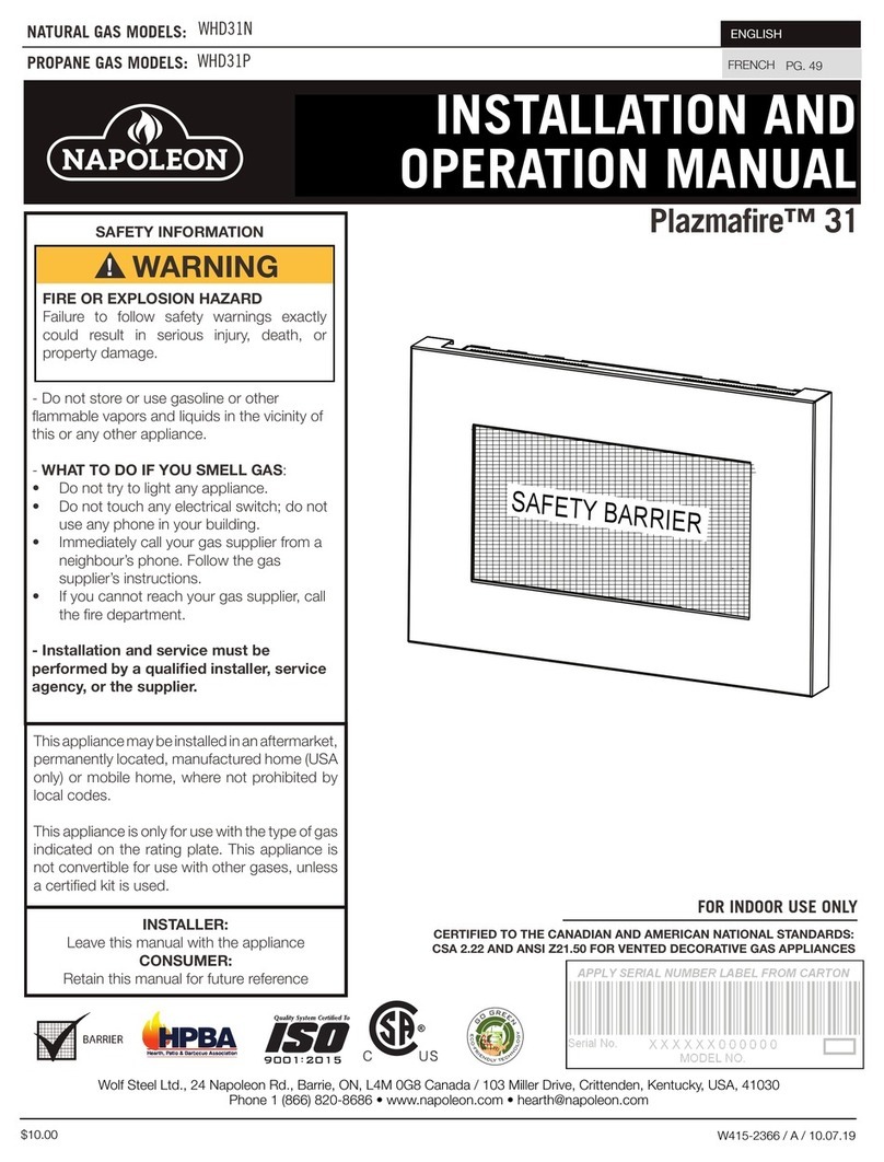 Napoleon Plazmafire 31 Installation and operation manual Napoleon Plazmafire 31 Installation and operation manual